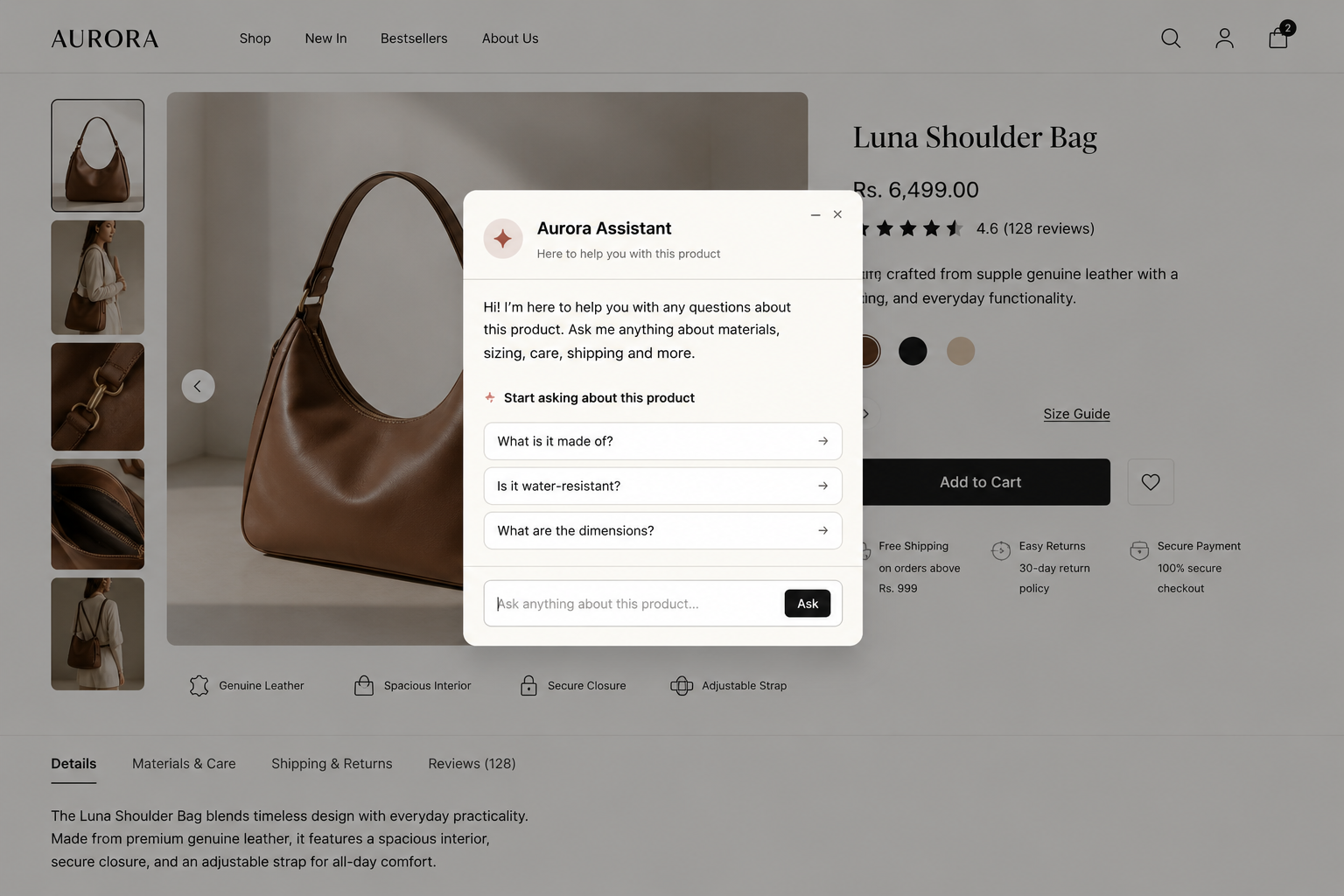 Product Overviews answering a shopper’s question on a product page